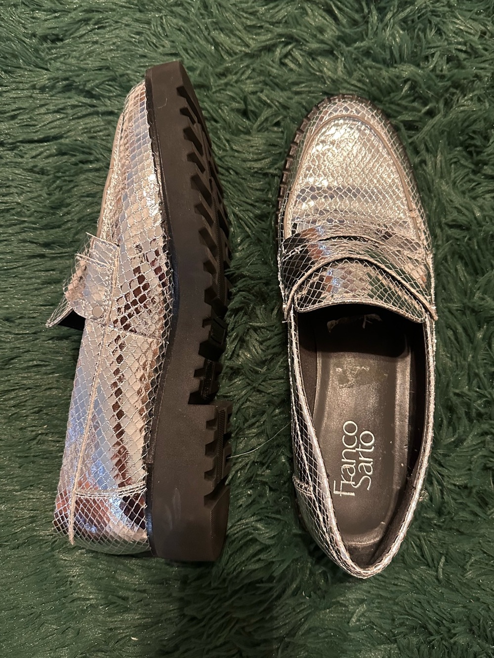Franco Sarto Women's Cassandra Platform Penny Loafer in Silver Size 8 38